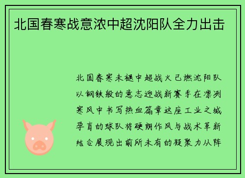 北国春寒战意浓中超沈阳队全力出击