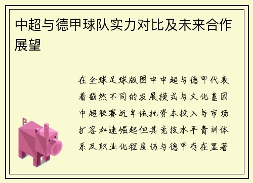 中超与德甲球队实力对比及未来合作展望